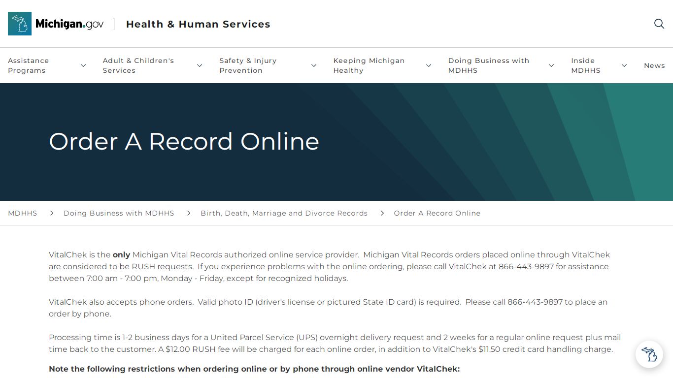 Order A Record Online - Michigan